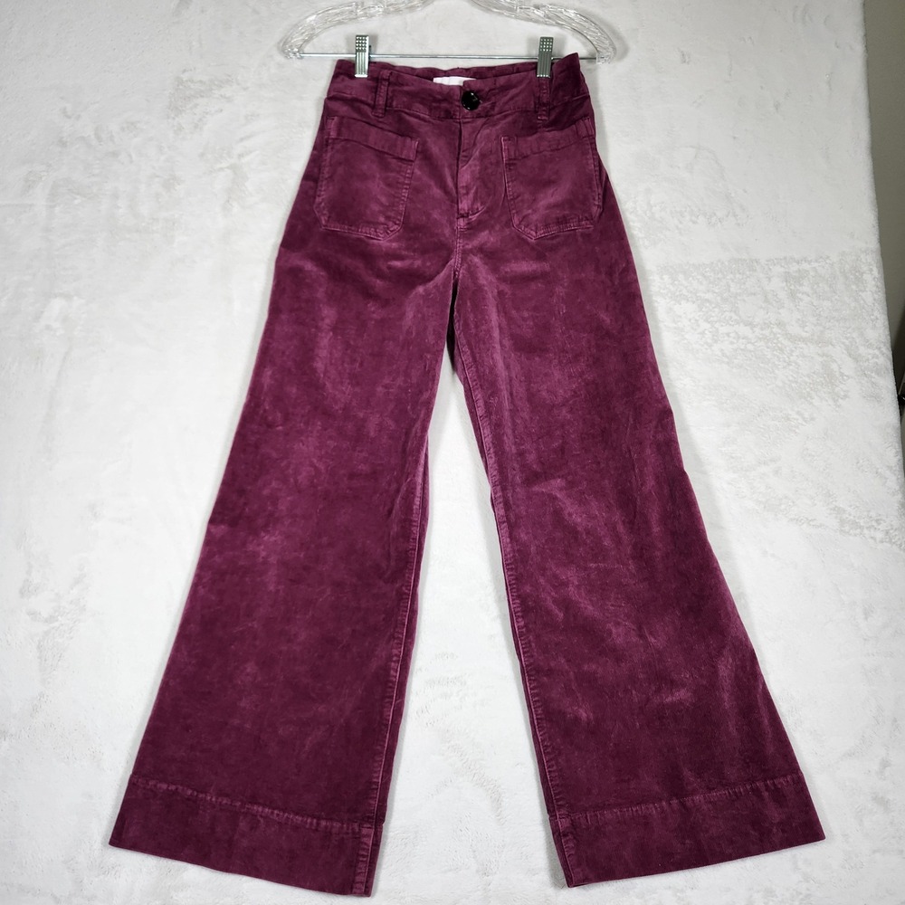 Dear John Wide Leg Corduroy Pants Womens 25 Plum Purple High Rise Patch Pocket